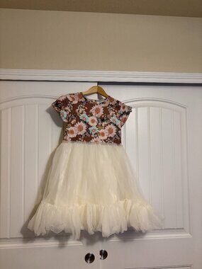 Oopsie Daisy Tulle Skirt Dress Size 10 Brown Butterfly Floral Top White Skirt
